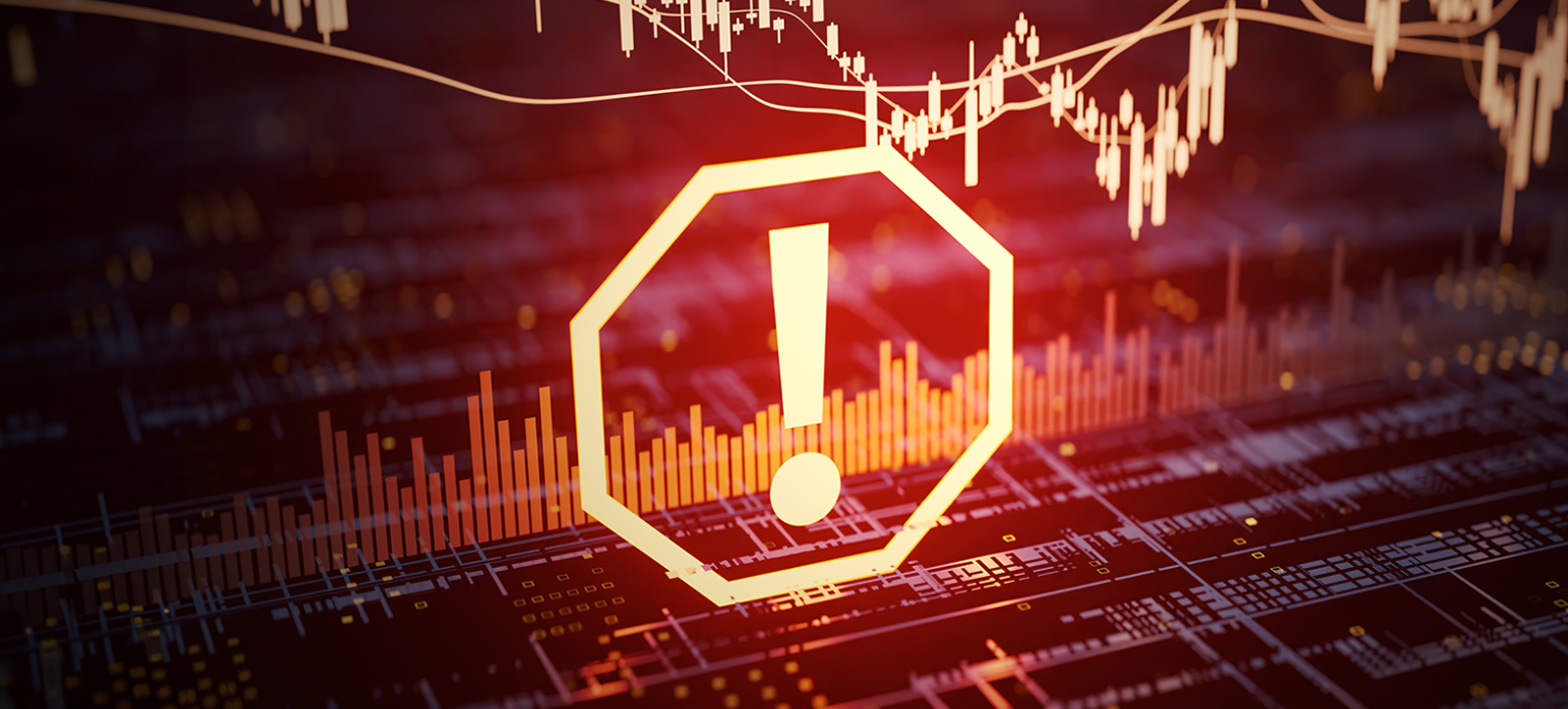 A hi-tech display tracking corporate bond performance with a red alert symbol warning of a flaw in the data A hi-tech display tracking corporate bond performance with a red alert symbol warning of a flaw in the data