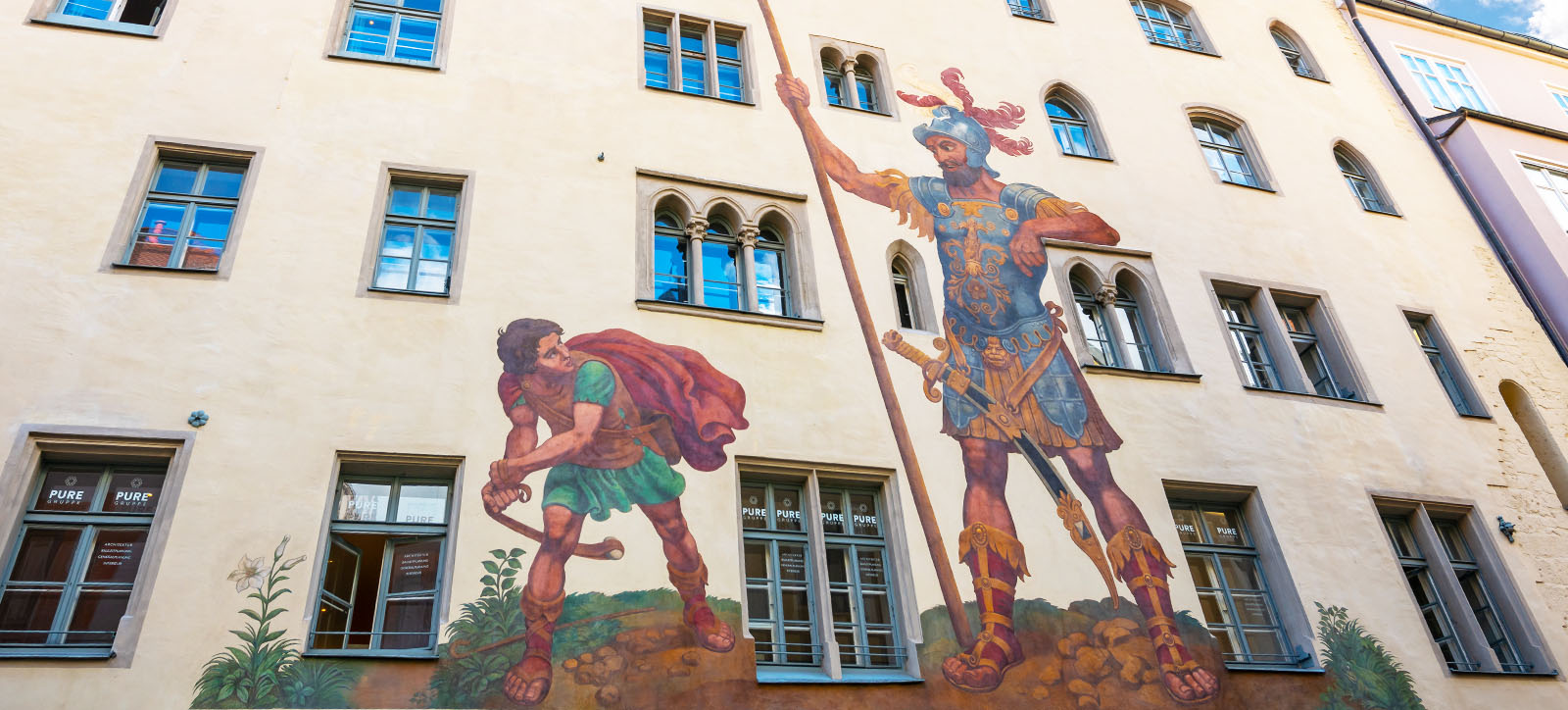 A mural of David defeating Goliath A mural of David defeating Goliath