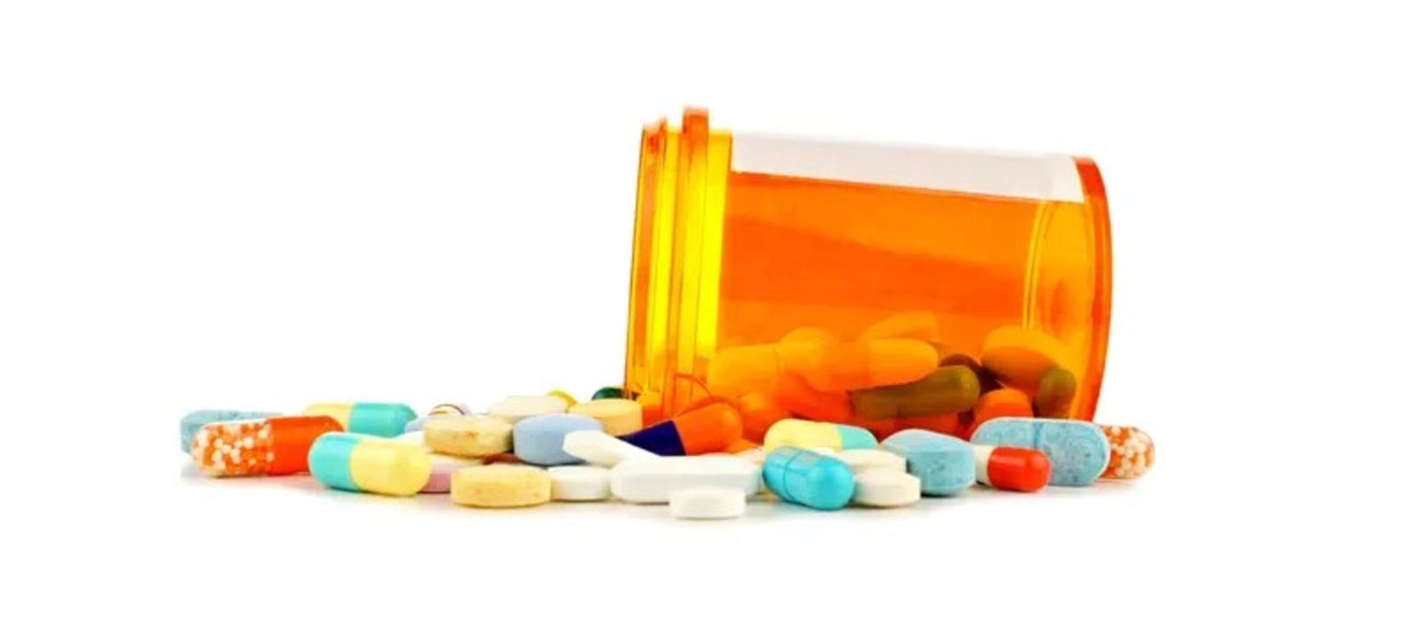a pot of drugs that has fallen over and spilled the pills