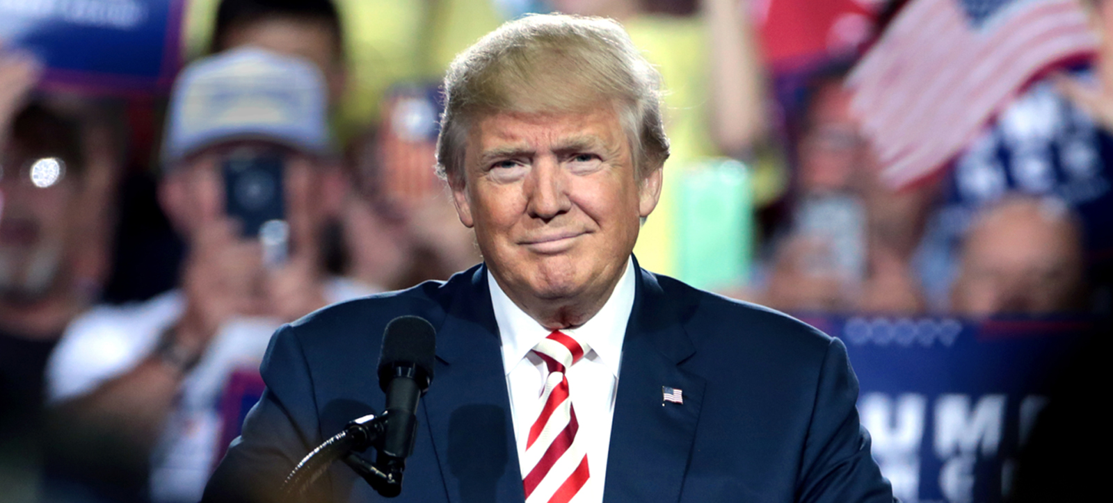 Donald Trump smiling at a rally Donald Trump smiling at a rally