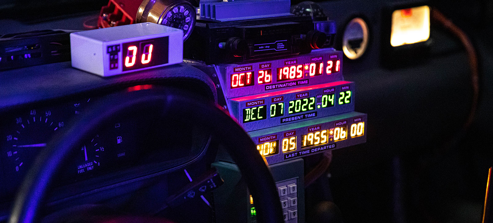A photograph of the date display from the DeLorean time machine in the Back to the Future films.. A photograph of the date display from the DeLorean time machine in the Back to the Future films..