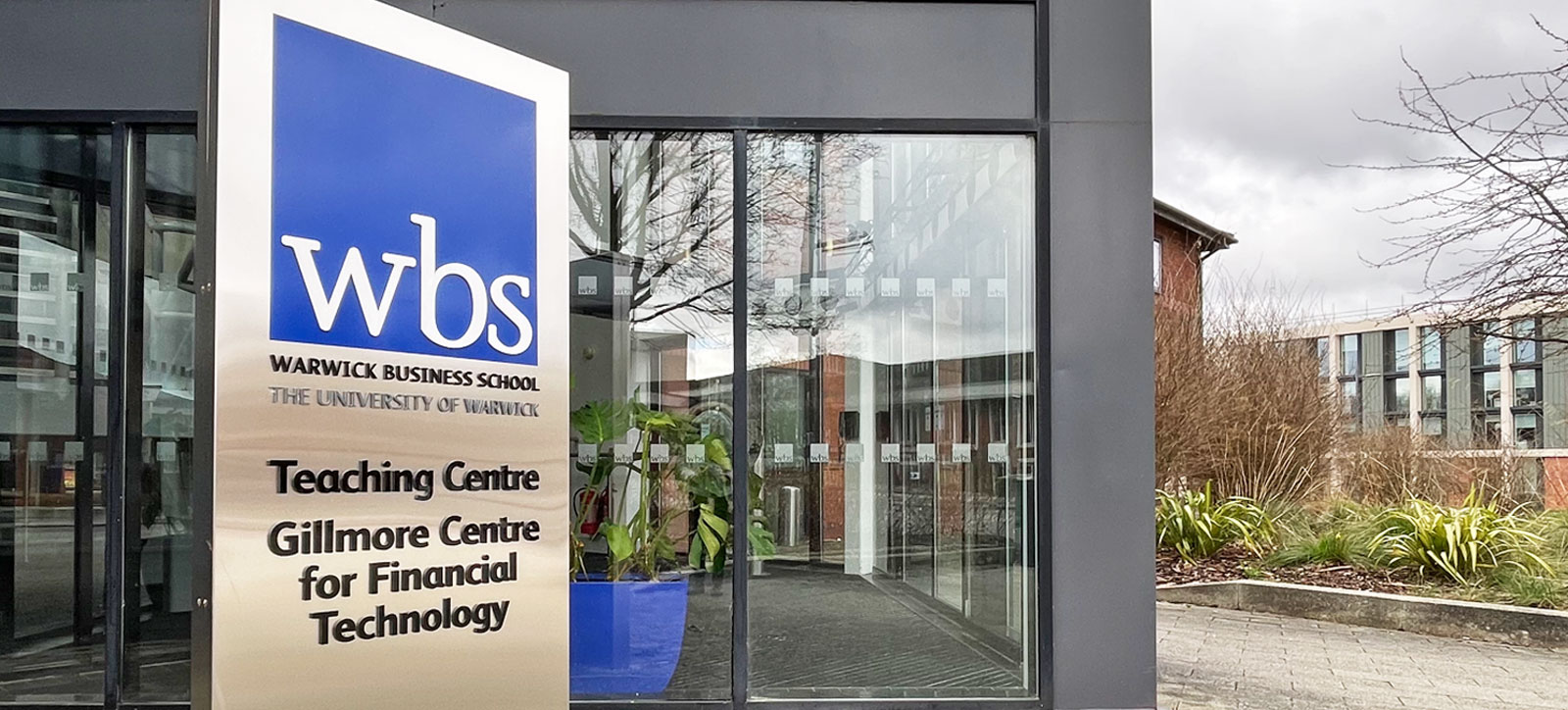 A picture of outside the Gillmore Centre for Financial Technology building