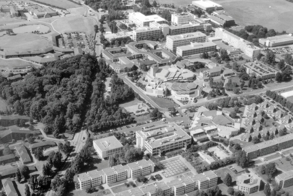 An aerial shot of Warwick Business School campus.
